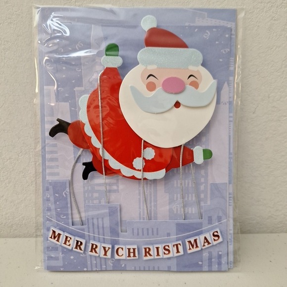 NEW BECK 3D Holiday Christmas Greeting Card - Santa Flying Air Balloon - Picture 3 of 10